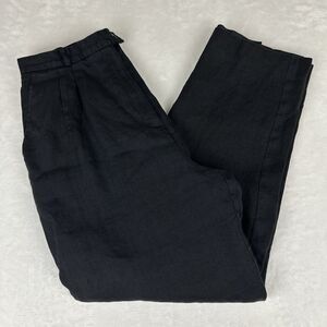 Talbots 100% Irish Linen Dress Pants Womens Sz 12P Black Pleated Front